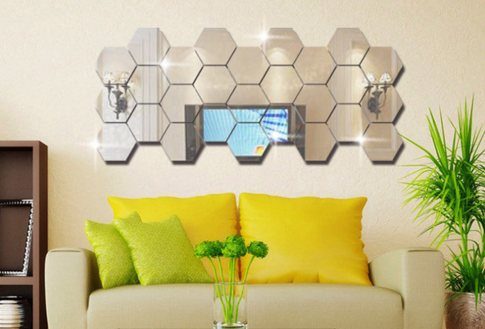 Delphi's Space ™3D Acrylic Hexagon Mirror Wall Stickers(Set of 12)